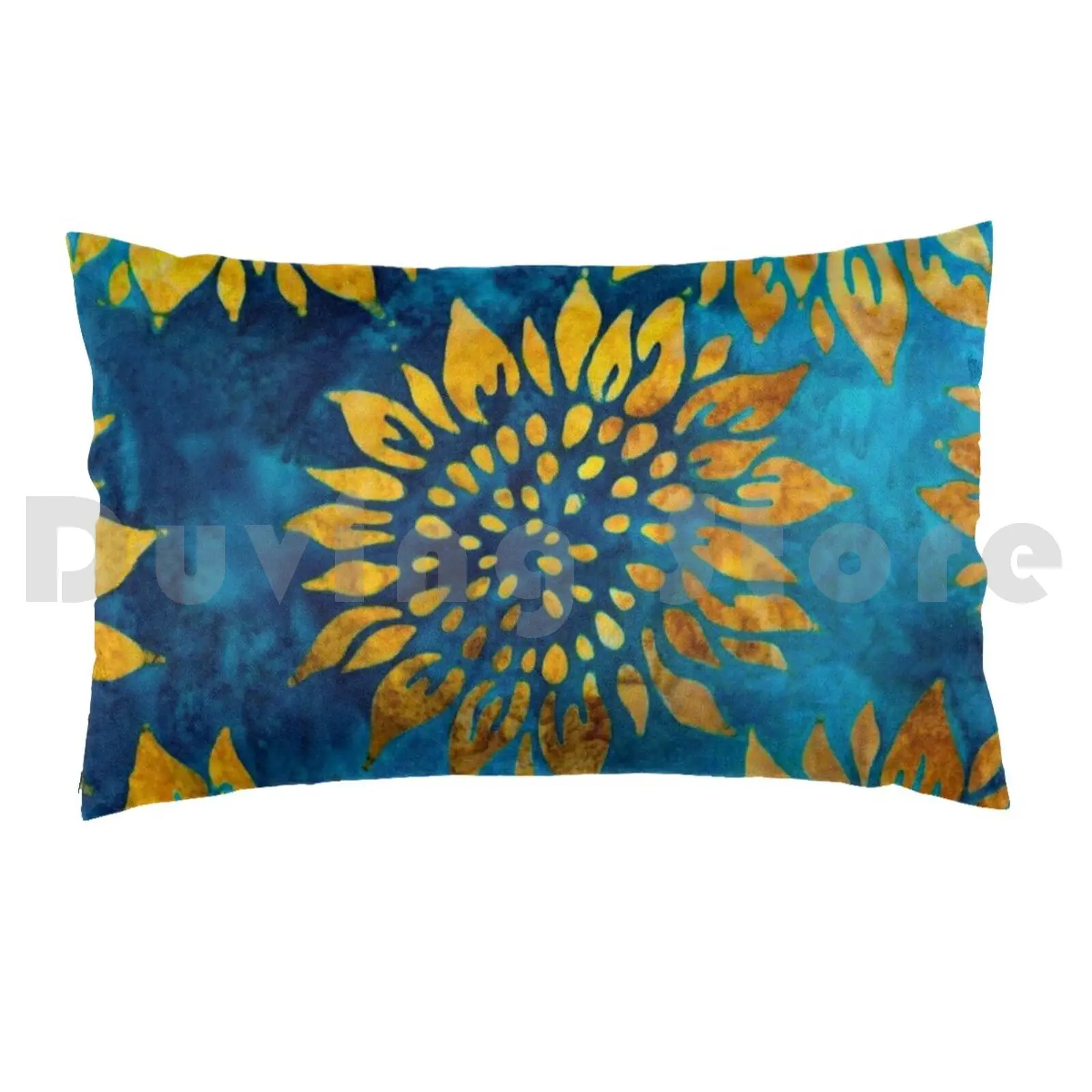 Pillow Case-Gold Sunflower Pattern On Blue Tie Dye Field 324 Cold Hygiene Flu Quarantine