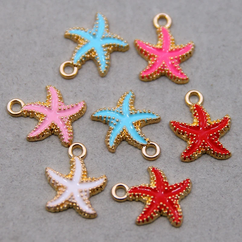 10pcs/lot New Style Starfish Enamel Charms Zinc Alloy Ocean Starfish Oil Drop Pendant Charms for Jewelry Finding Making