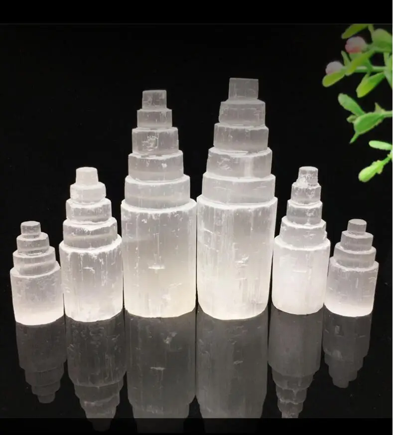 

Wholesale1pc Selenite Tower Healing Plaster Collection Home Decor Power Reiki Mineral Energy Balance 6cm 10cm 15cm