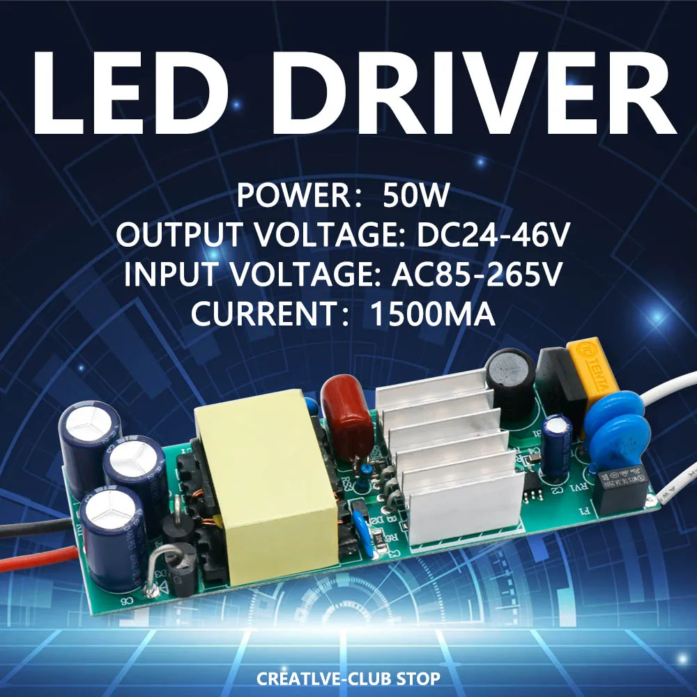 LED Driver 50W 24-46V 1500mA Power Supply Constant Current Control Lighting Transformers Bare board With Heat Dissipation DIY