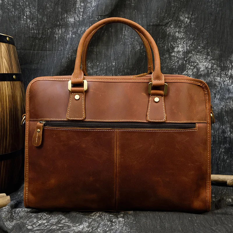 Newsbirds Mens Leather Handbag 15.6 Inch PC Notebook Laptop Briefcase Shoulder Bag 100% Cowhide Man Bag Male Business Bag