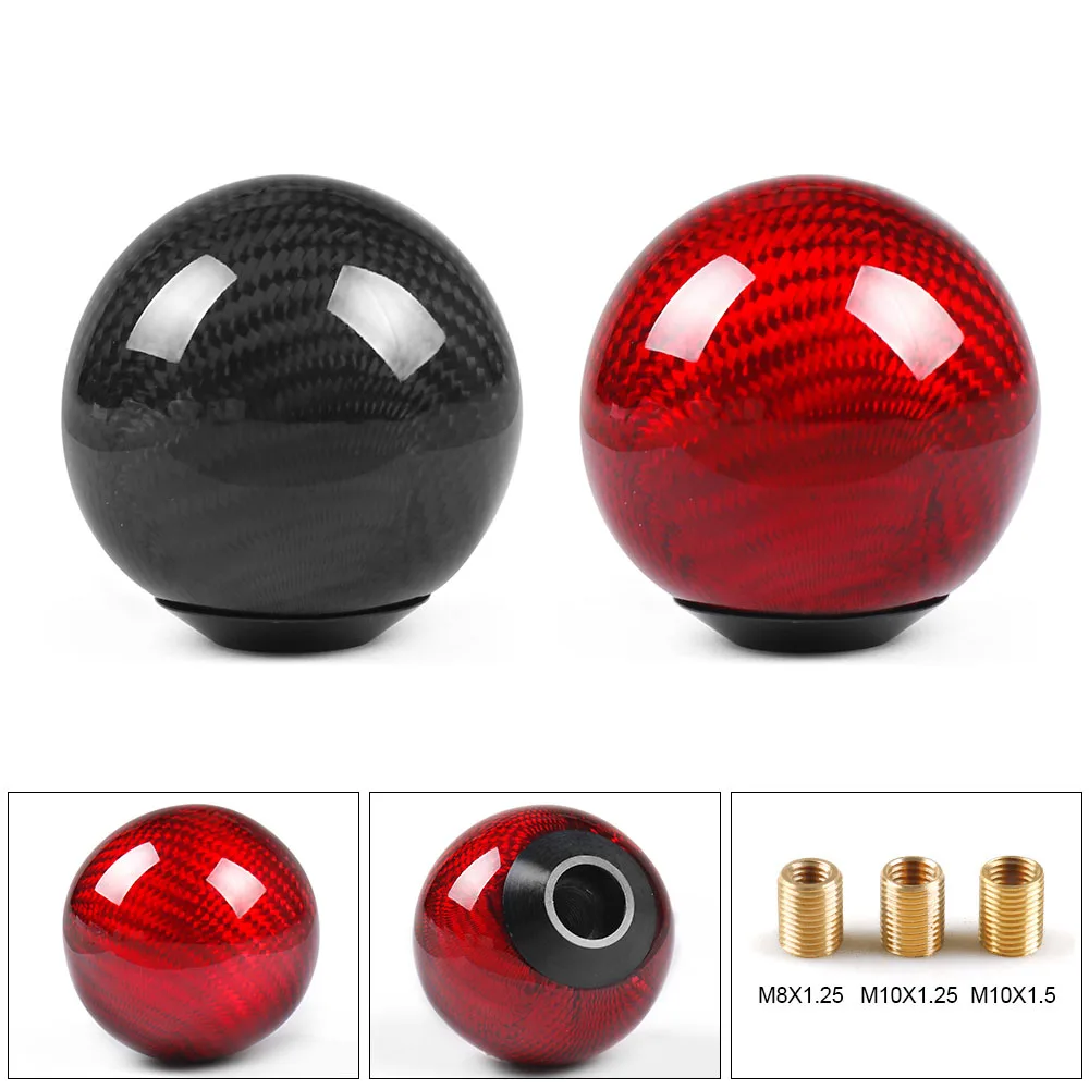 Universal Car Gear Shift Knob Shifter Lever Round Ball Shape Real Carbon Fiber