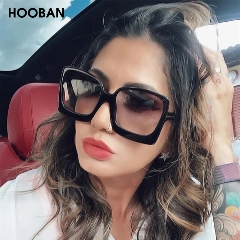 HOOBAN Luxury Oversized Women Sunglasses Fashion Big Plastic Sun Glasses Female Vintage Square Ladies Sunglass UV400