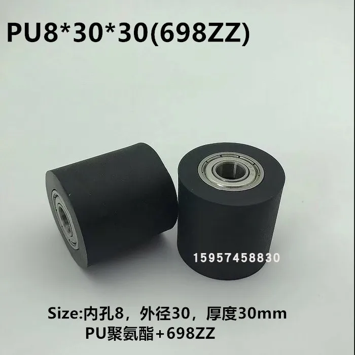 1pc roller rubber wheel  polyurethane bearing conveyor belt rubber coated bearing pulley machine roller 8 * 30 * 30mm