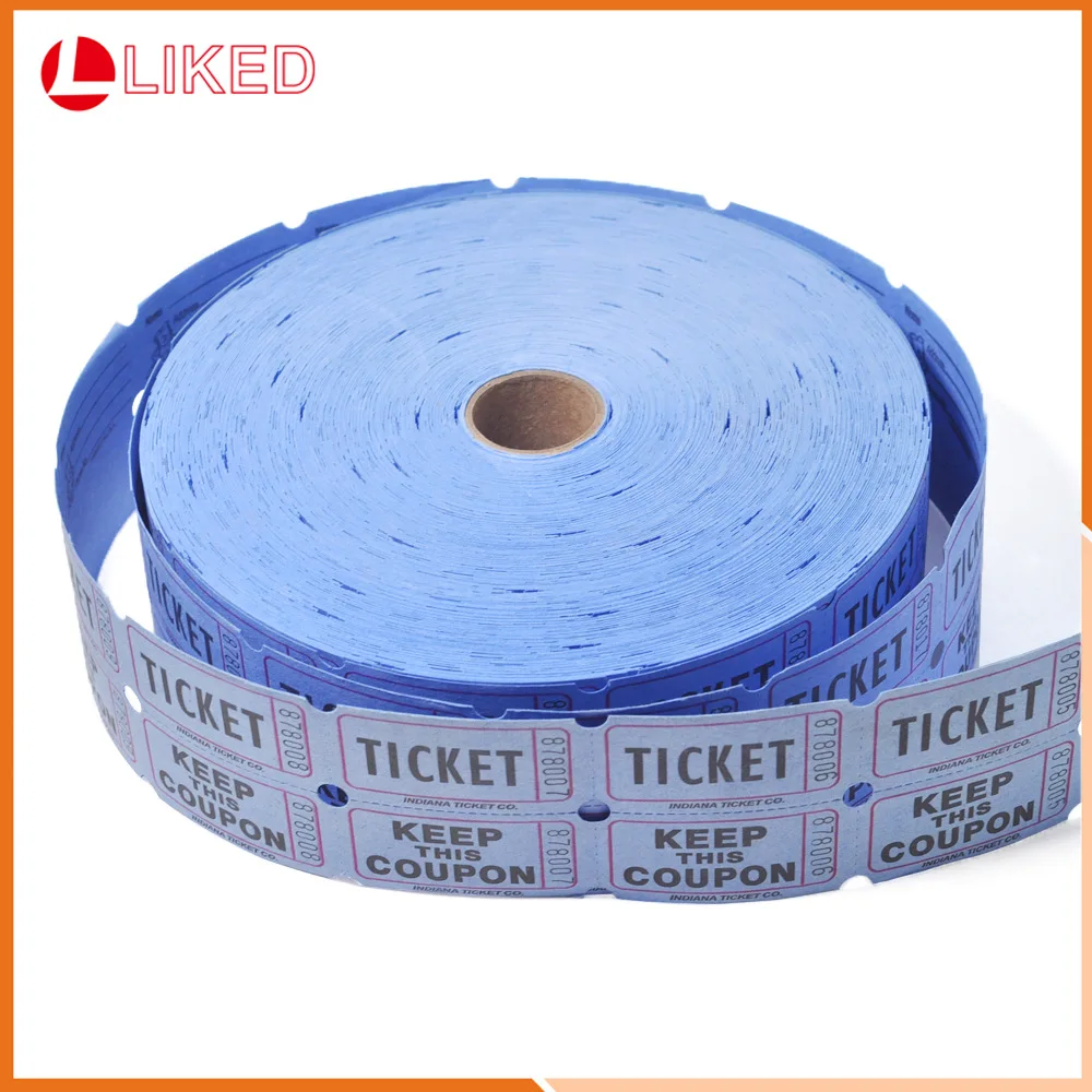 Custom Reel Serienummer Dubbele Rij Running Code Loterij Ticket Party Uitwisseling Coupon Blauw En Wit 2000 Stuks Per Rol