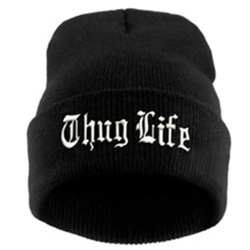 

New THUG LIFE Black Letter Beanie Unisex Fashion Hip Hop Mens Beanies Knitted Caps for Women Skullies Gorros Bonnets