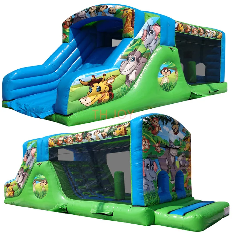 

free sea ship to port, 10m long outdoor commercial jungle animal Inflatable Obstacle Course for kids racing game