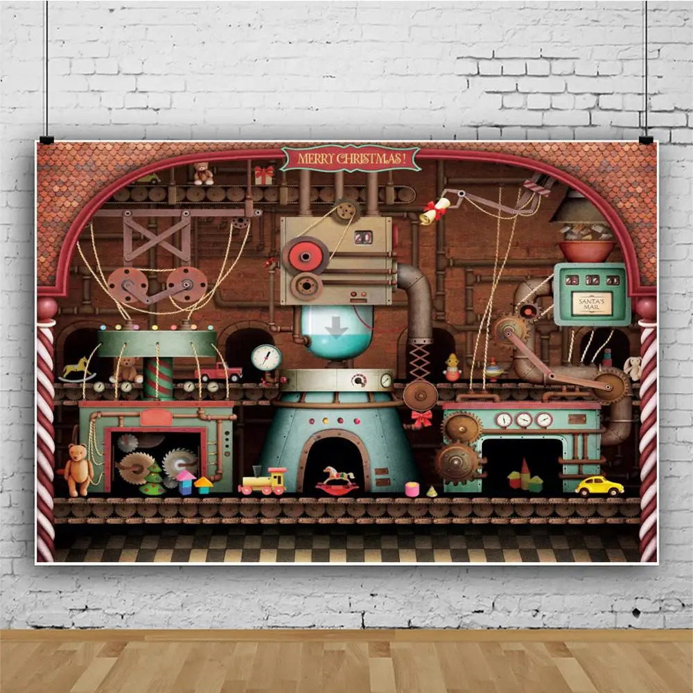 メリークリスマスおもちゃ工場人形木製ボードベビーパーティーphotocall背景写真撮影写真スタジオのための写真の背景