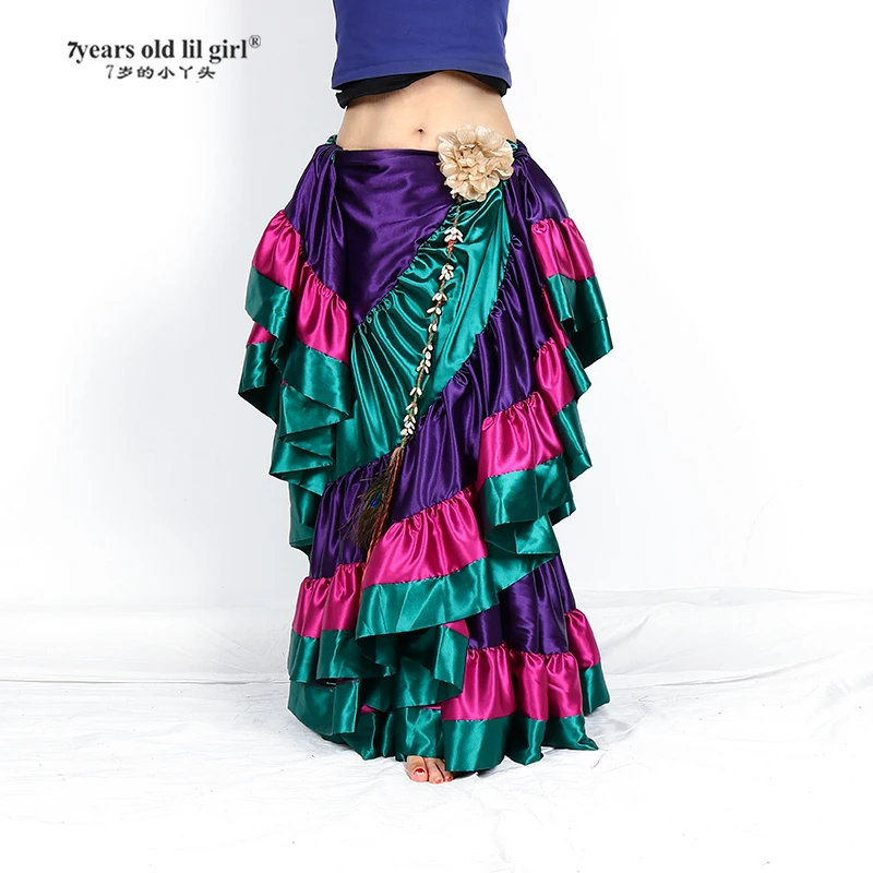 2021New Tari Perut Suku Ruffle Flamenco Satin 25 Yard 4 Tingkat Rok Gypsy Skir 9EX54