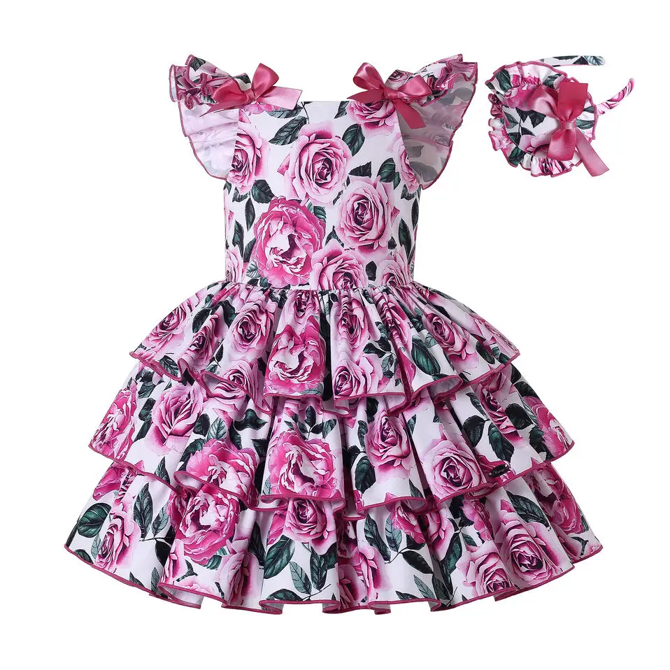 Pettigirl New Summer Sleeveless Beautiful Flower Gilrls Dresses Birthday Outfits for Kids with Matching Headband