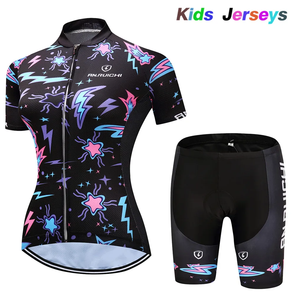 2021 Girls Cycling Jersey Set Ropa Ciclismo Cycling Kit for Kids Summer Breathable Cartoon Bicycle Jersey Suit Children Clothes