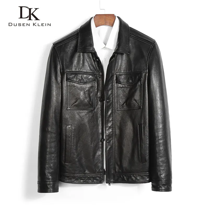 Men Genuine Leather Jacket Real Sheepskin Leather Jackets Casual Short Black Pockets Autumn New Jacket for Man 1819