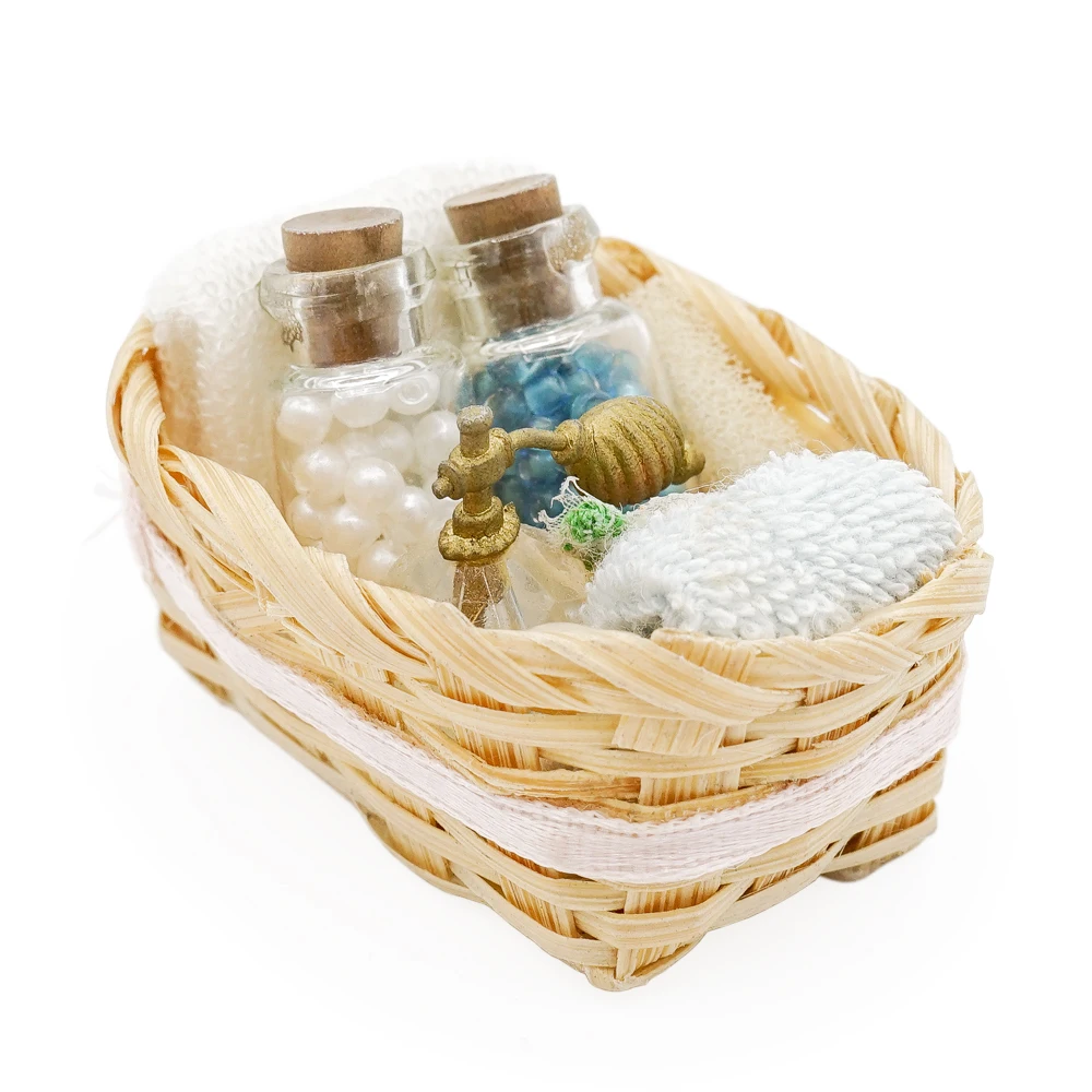 Odoria 1:12 Miniature Bathroom Set Model Perfume Towel Lotion in 1 Basket Bedroom Home Dollhouse Accessories Doll House Decor