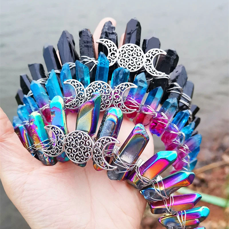 Luxury Natural Crystal Plating Color Handmade Custom Tiara moon Crown Bridal Headband Hair Accessories Jewelry Gift Dropshipping