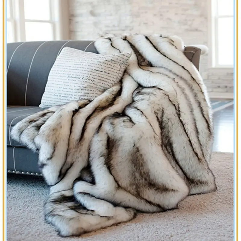 European Style Fox Blanket for Beds Sofa High-end Imitation Fur Blankets Luxury Washable Faux Fur Throw Blanket 2 Colors 3 Sizes