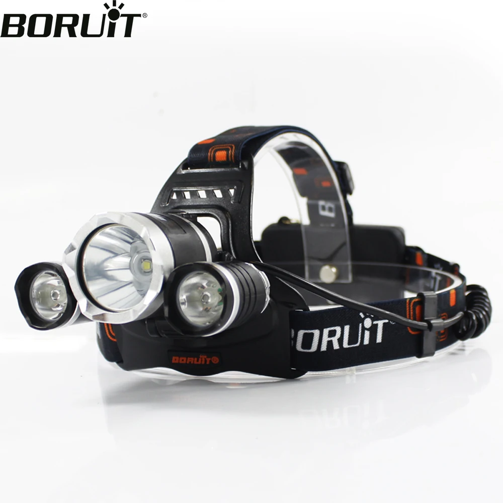 BORUiT RJ-3000 LED Headlamp 3000LM 4-Mode Waterproof Headlight USB Rechargeable 18650 Head Torch for Camping Hunting