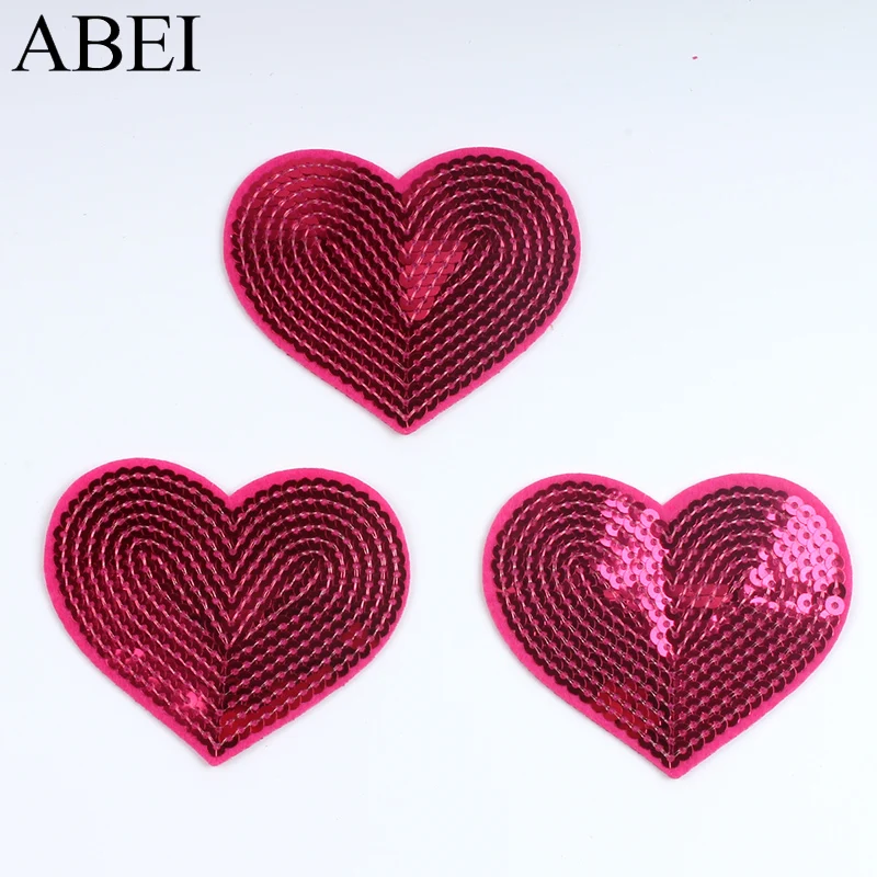 10pcs Rose Sequined Heart Patch DIY Stickers Iron On Patches Sewing Jeans Coats Shoes Hats Sweaters Dress Shirts Badge