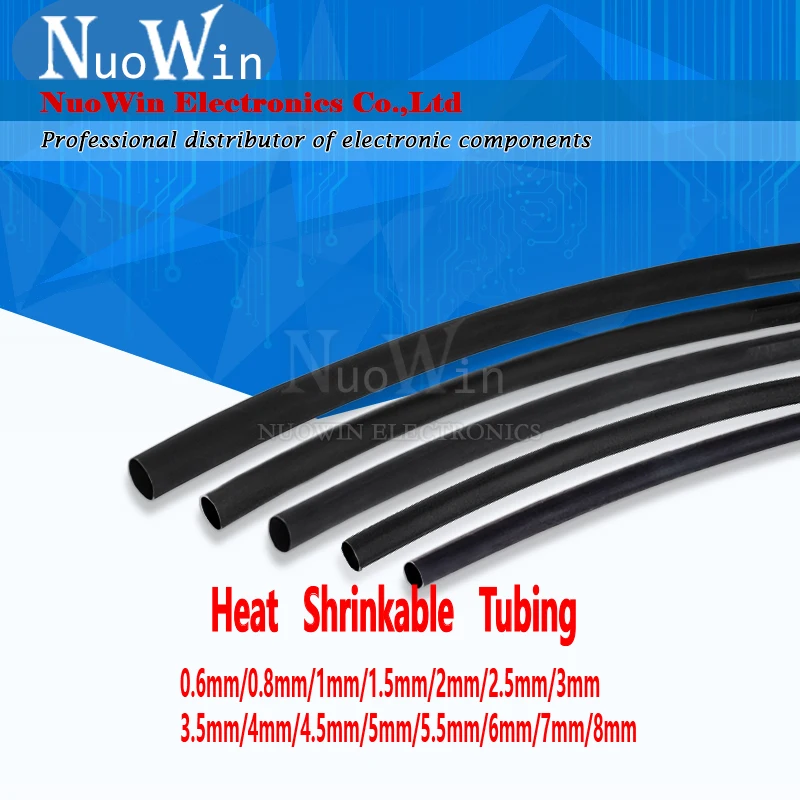 1 Meter Heat Shrink Tube Black 2:1 0.6mm 1mm 1.5mm 2mm 2.5mm 6mm 12mm 25mm 50mm 60mm Heatshrink Tubing Sleeving Wrap Wire