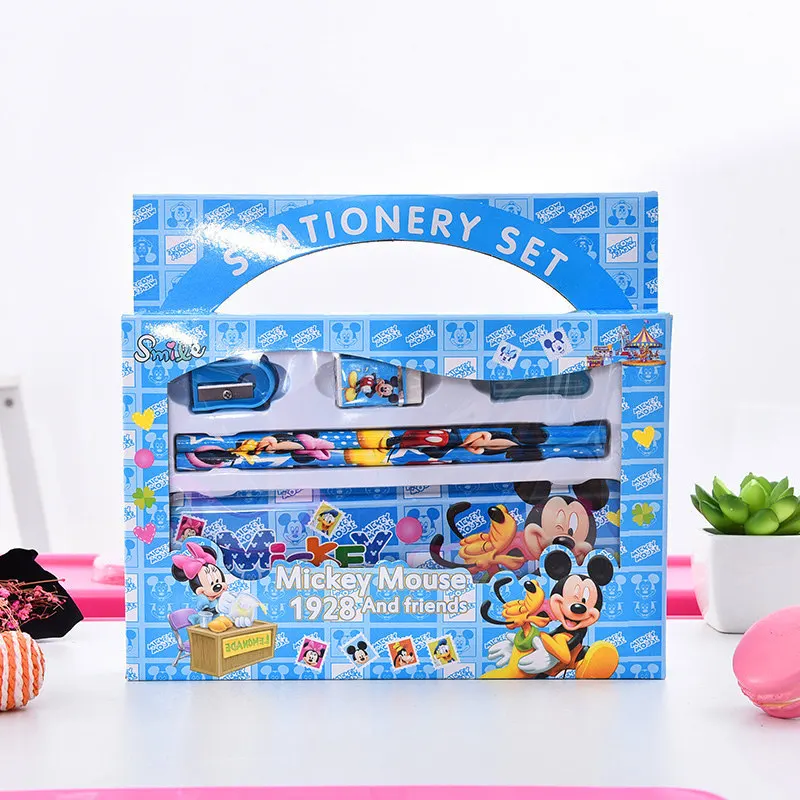 7pcs Disney Frozen Mickey Stationery Set Cartoon Stationery Box Pencil Eraser Cute School Supplies Writing Set Gift