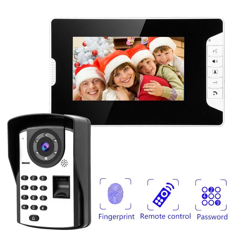 SYSD-IR Video Door Phone, Wired Intercom System, impressão digital, senha, Rainproof Unlock, 7"