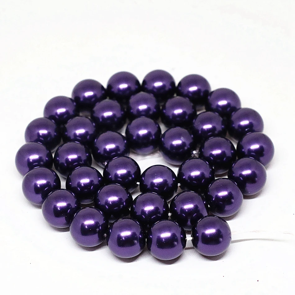 High quality glass Pearl Beads Purple Imitation Pearls Round Bead for DIY Bracelet Jewelry Making 4 6 8 10 12 14mm pearl bead