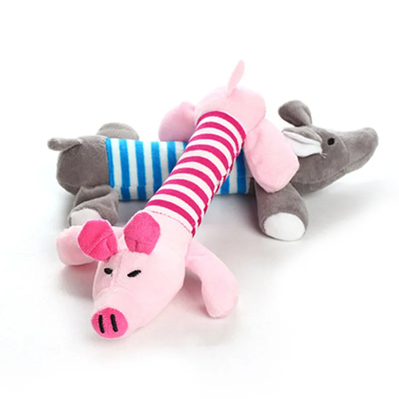 Hot Sale Cute Pet Dog Cat Plush Squeak Sound Dog Toys Funny Fleece Durability Chew Molar Toy Fit for All Pets Elephant Duck Pig