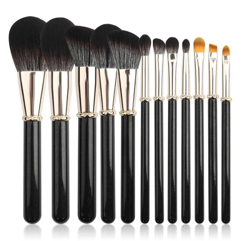 Factory Sales High-end 12pcs Luxury Crystal Cosmetic Brush Set with Rhinestone Makeup Brushes Set Foundation Blush Tool Kit