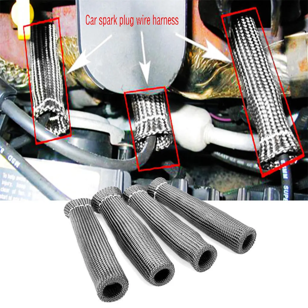 8pcs Spark Plug Wire Boots Protector 1200˚F Heat Shield Protector Sleeve Car Cord Heat Shield Thermal Cover Fiberglass Insulator