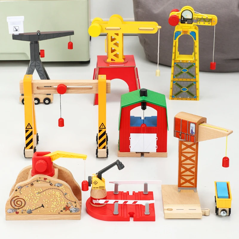 Railway Wooden Track Accessories All Kinds of Magnetic Train Crane Toy Compatible for Biro Wood Tracks Kids Educational Toy