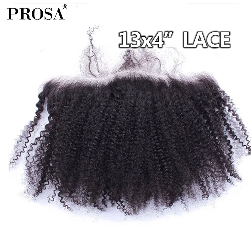 Prosa remy-cabelo encaracolado com renda, fechamento frontal, cor natural, 13x4 peças, pré-selecionado com cabelo de bebê, cabelo brasileiro, afro encaracolado