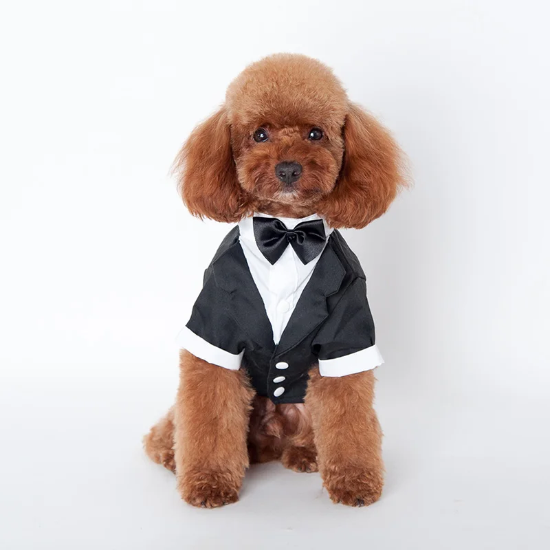 Dog Tuxedo Costume Formal Shirt Dog Wedding Black Jacket Suit Pet Puppy Bow Tie Suit Small Dogs Cats Clothes