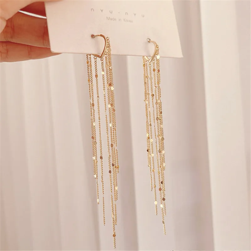 Korean Shiny Long Tassel Glitter Drop Earrings for Women Fashion Long Chain Dangle Earring Wedding Party Jewelry Gifts