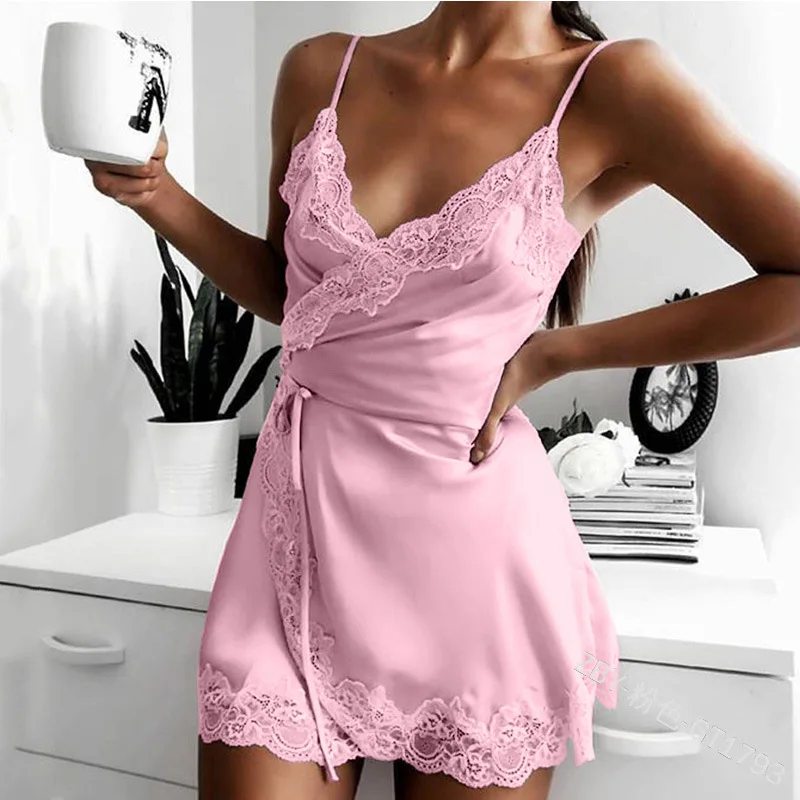 Wholesale Women\'s Sexy V-Neck Sleepdress Solid Strap Underwear Nightgown Sleveless Nightwear Nightdress