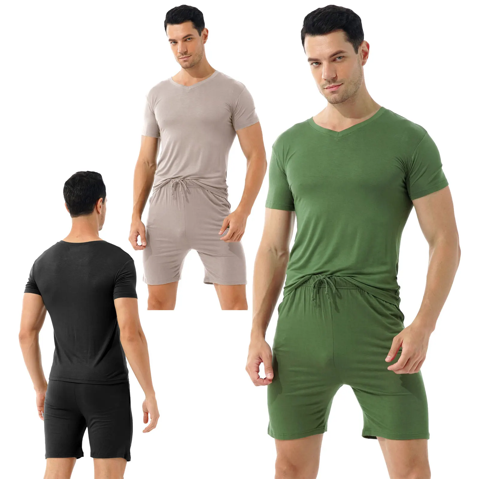 Men Summer Dialy Sleep Clothes Loose Set Tracksuit Jogging Outfits O Neck Short Sleeve Top Shirts with Shorts Bottoms Homewear