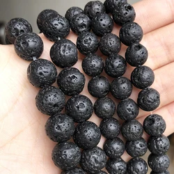 Natural Lava Rock Round Black Loose Beads Natural Stone Beads For DIY Necklace Bracelat Jewelry Making Strand 15