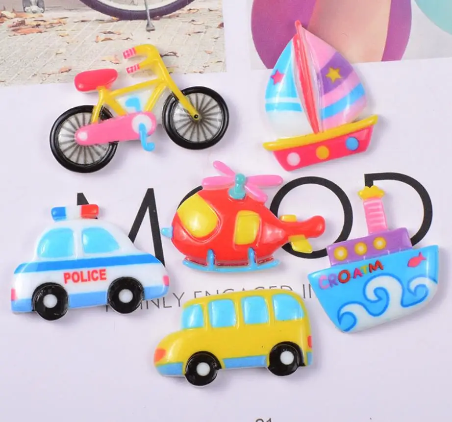 

100pcs Kawaii Transportation Resin Car/Boat/Bike/Helicopter/Rocket Miniature Flatback Cabochon DIY Craft Scrapbooking