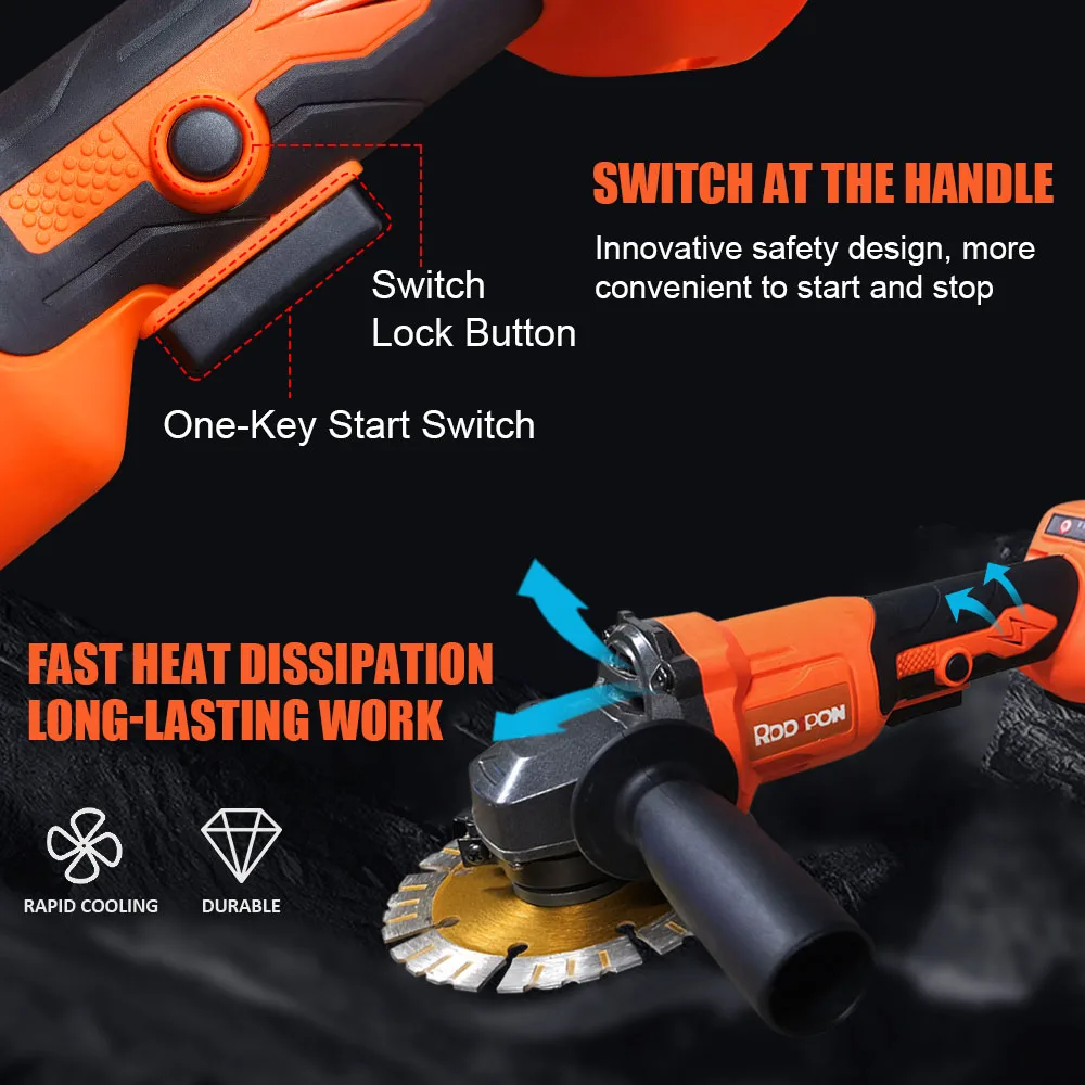 1000W Brushless Cordless Impact Angle Grinder Variable Speed For 18V Battery DIY Power Tool 125mm 100mm Cutting Machine Polisher