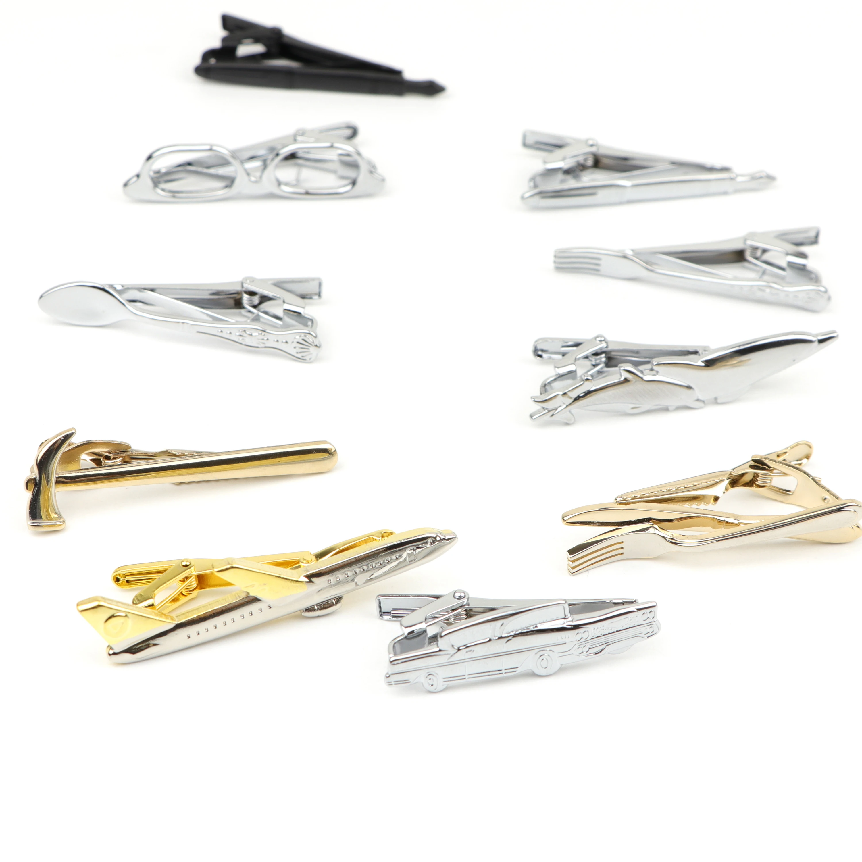 Men's Neck Tie Pin Clips Clasp Chrome Stainless Steel Jewelry Fork Spoon Groom Usher Men's Clothing Accessories