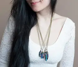 1pcs Raw Rainbow Titanium Quartz Necklace Rough Metallic Aura Quartz Point Pendant Boho Style Layering Necklace
