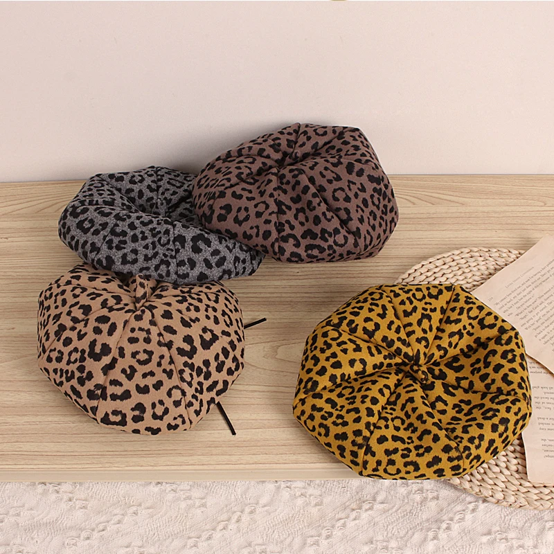 Leopard Kids Hat for Girls Beret Autumn Winter Baby Cap Adjustable Vintage Children Girl Hats for 2-5Y