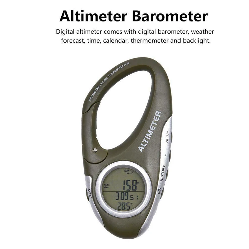 Portble 8 In 1 Carabiner Digital Altimeter Barometer w/ Weather Forecast Thermometer Backlight Key Chain For Hiking Camping