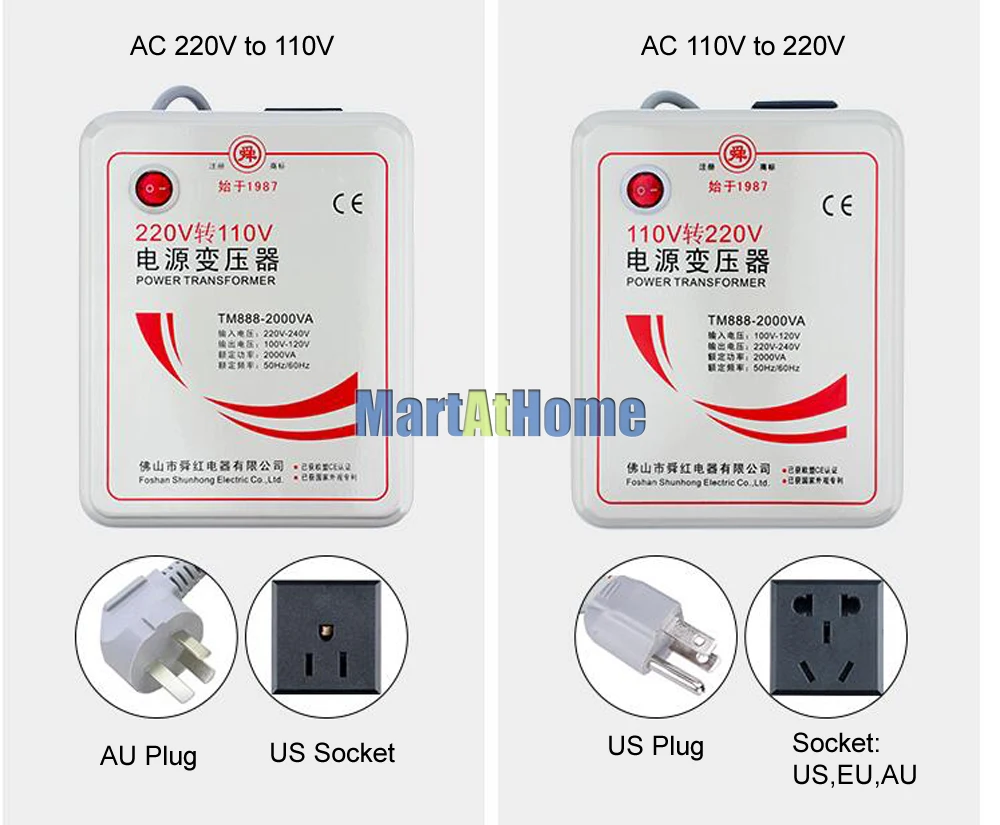 220 V to 110 V 2000W Step Down or 110V to 220 V 2000W Step Up Voltage Converter Transformer Converts 2000 Watts