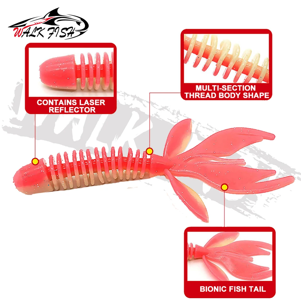Ikan Berjalan Bass Menangkap 80Mm 120Mm Memancing Lembut Umpan Jig Wobblers Umpan Berenang Umpan Silikon Udang Bass Bertengger Umpan Buatan