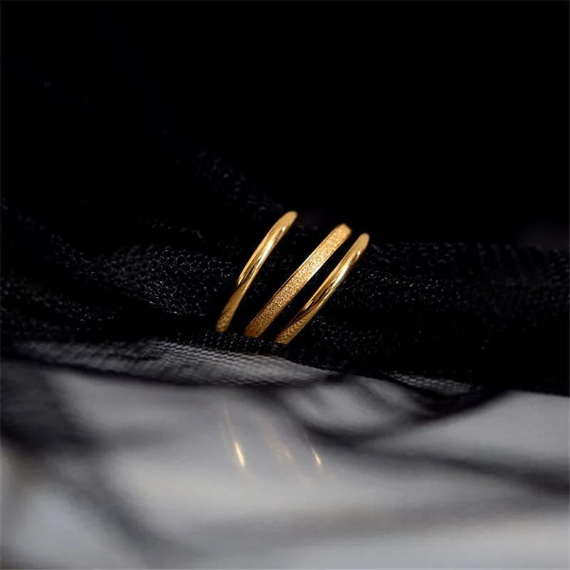 YUN RUO 2021 Three-piece Suit Exquisite Frosted Gold Ring Sets Woman Stainless Steel 18K Gold Plated Fashion Jewelry Water Proof