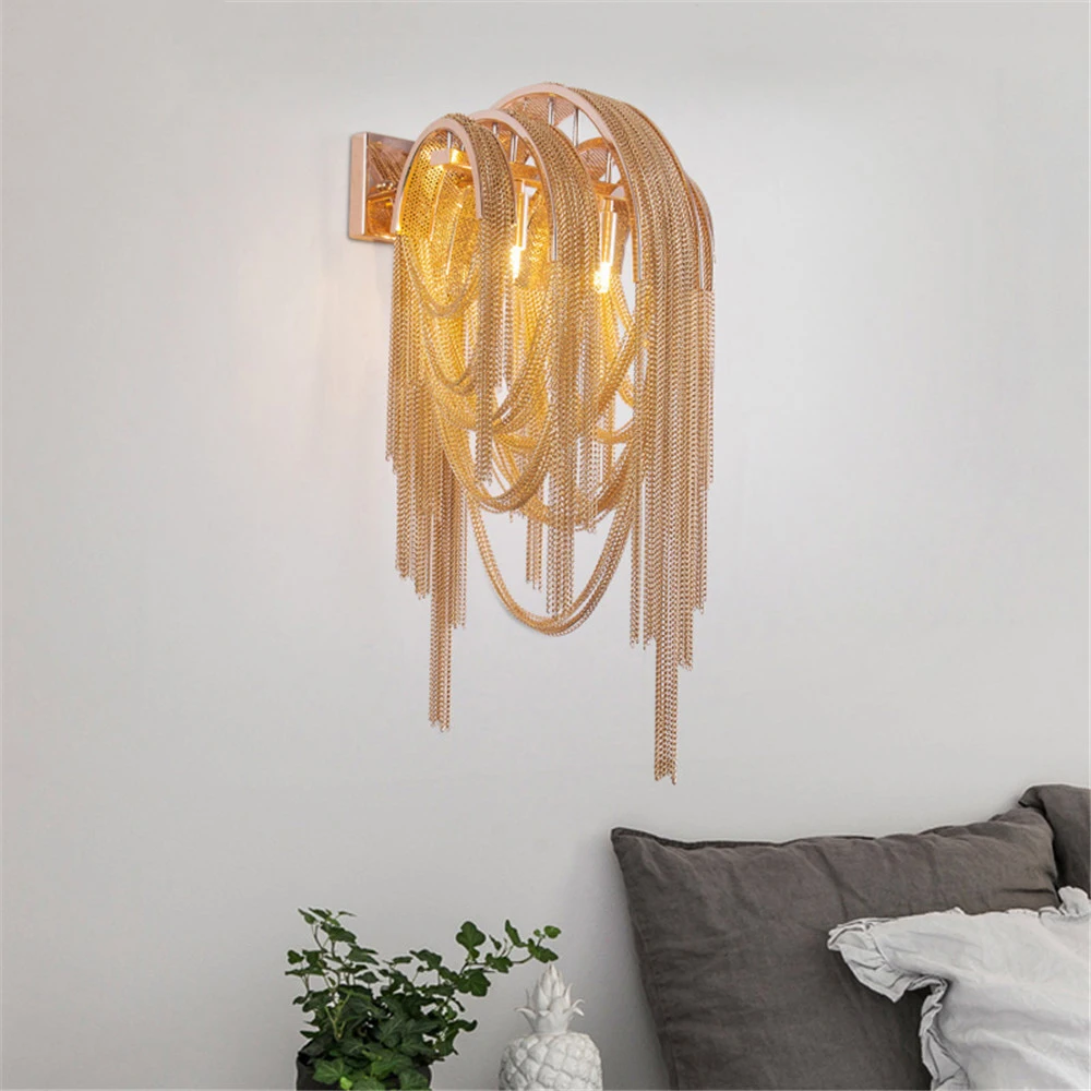 Modern Led Wall Light Aluminum Wall Lamps Silver Golden Bedside Lamps Individuation Aluminum Lines Wall Lights for Home Lighting