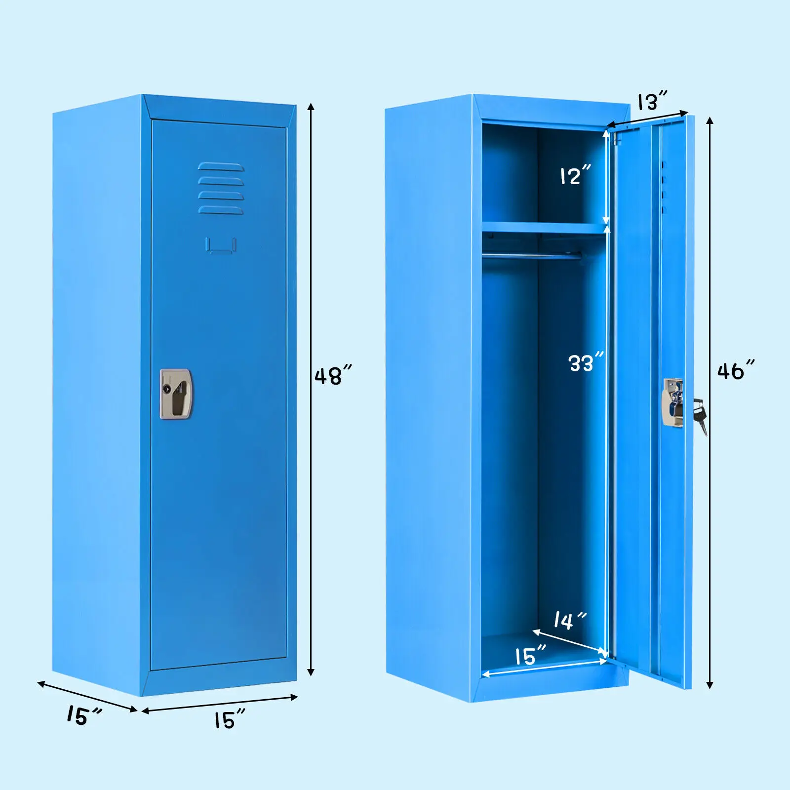 Honeyjoy 48 "Kids Metalen Opslag Locker 2-Tier Veilige Opslag Kast W/Lock & Sleutels HW56202BL