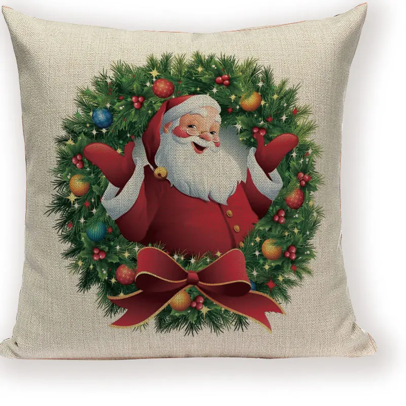 Merry Christmas Santa Claus Happy Christmas Tree Polyester Sofa Bed Decorative Wedding Decoration Birthday Party Throw Pillow C