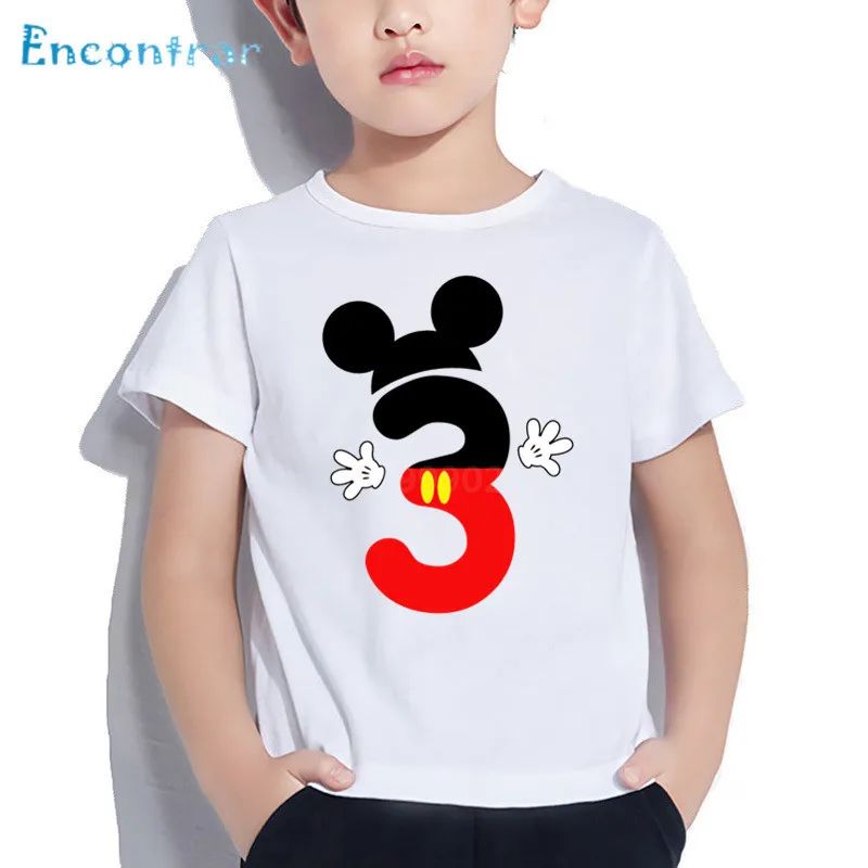 T-shirt imprimé souris de dessin animé pour enfants, vêtements pour garçons et filles, joyeux anniversaire, mignon, drôle, bébé, cadeau, 1 à 10