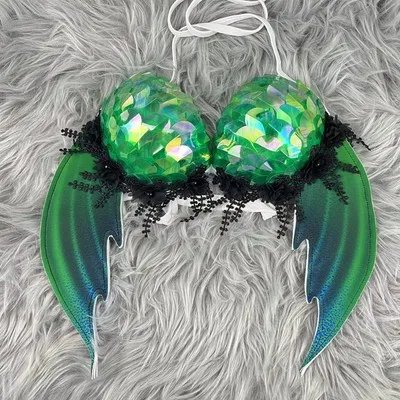 Large size Mermaid top wings bikini professional bar performance swimsuit can match Mermaid tail Bar show Sequin bikini