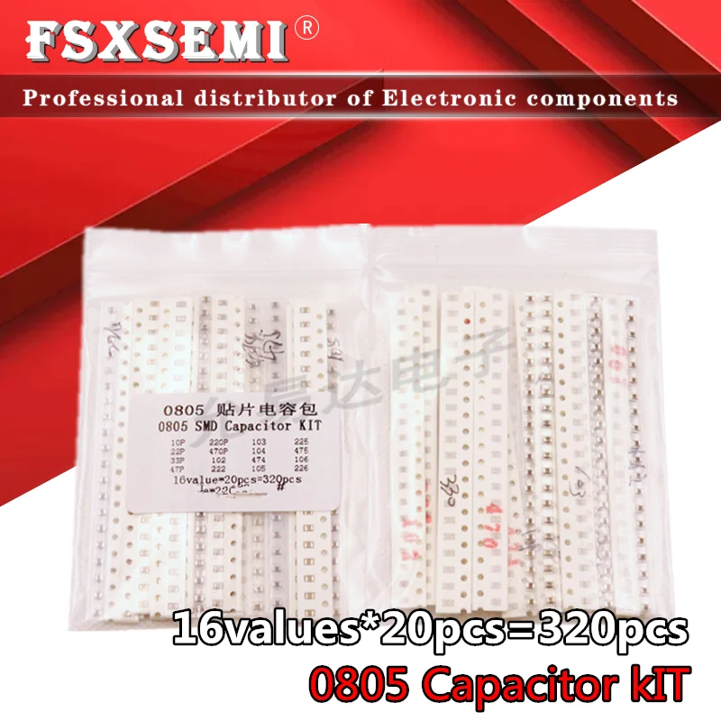 16values*20pcs=320pcs 0805 SMD Capacitor assorted kit 10PF-22UF Samples kit